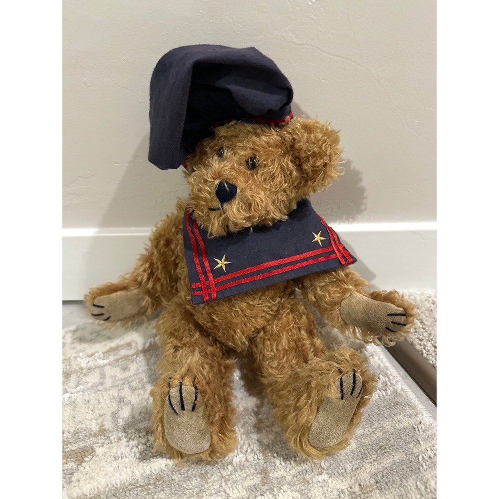 Boyds Collection 1997 Vintage Sailor Teddy Bear Navy Blue Hat Collar Gold Stars